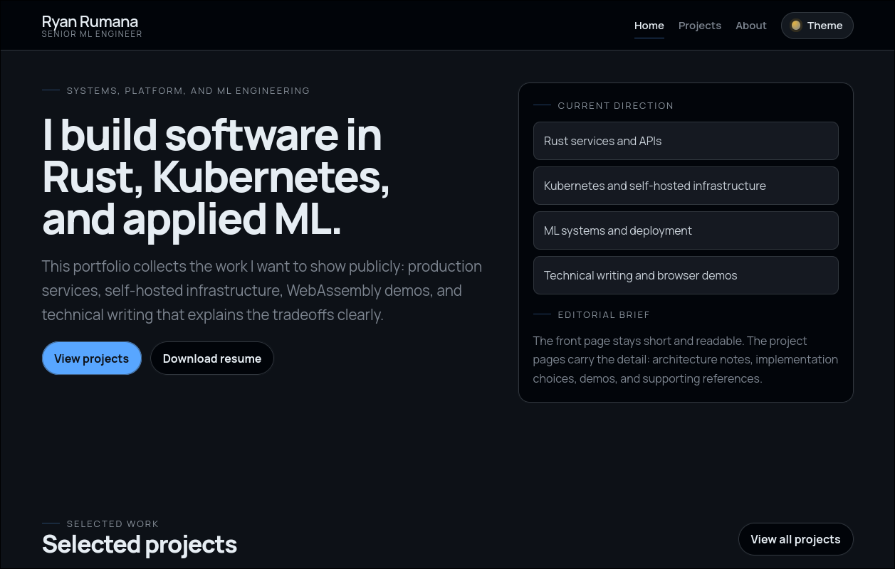 Screenshot of the portfolio website